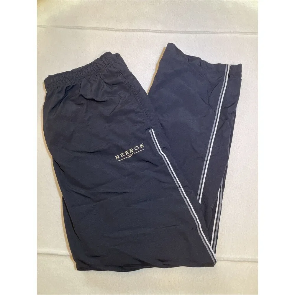 VTG Reebok Track Pants Lined Windbreaker Mens Size XL Black‎ Drawstring Zip Y2K